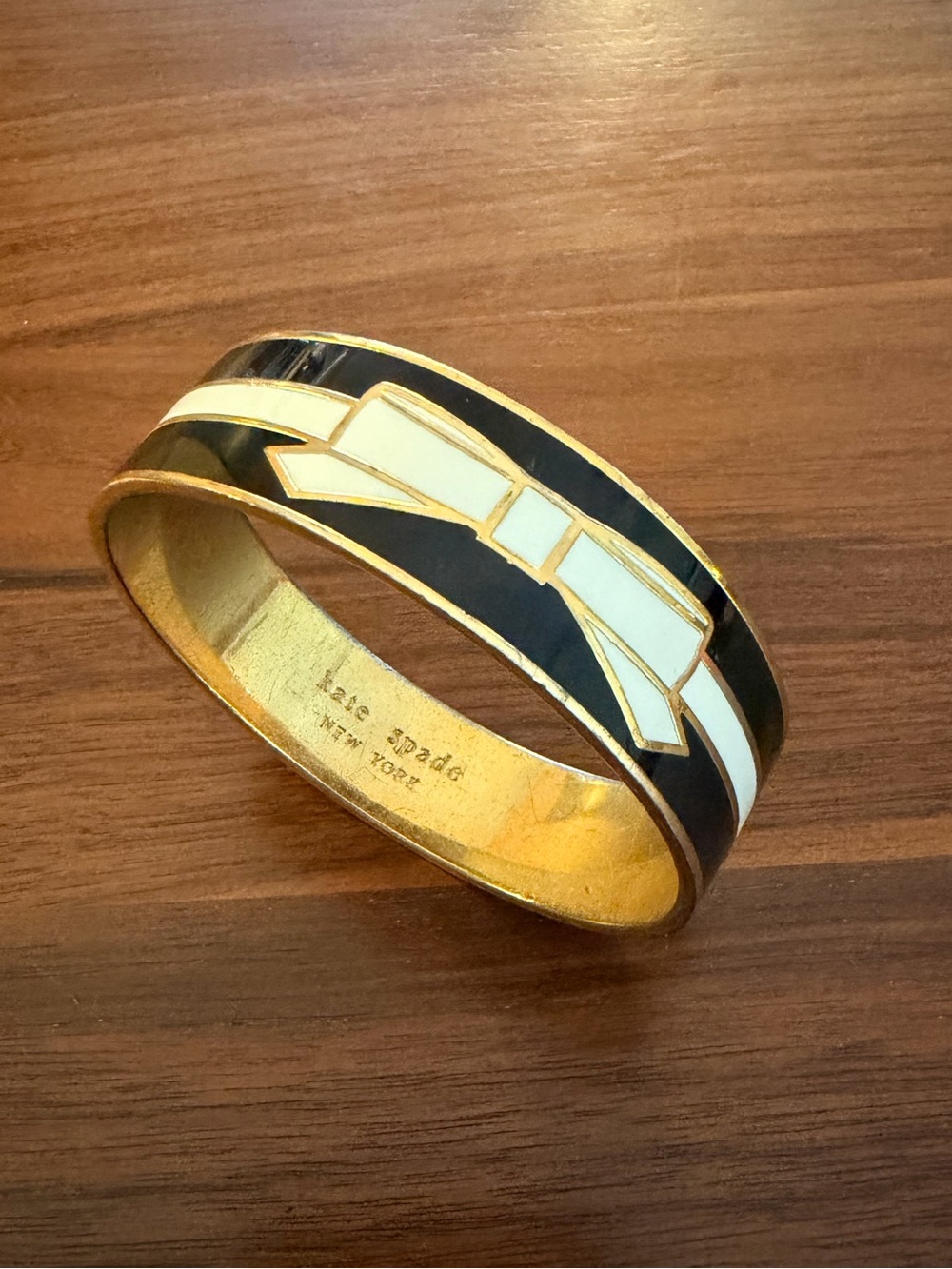 Kate Spade Black & White Enamel Bow Bangle Bracelet